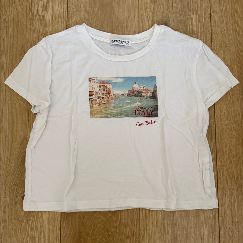 Princess Polly White Graphic Crop Top